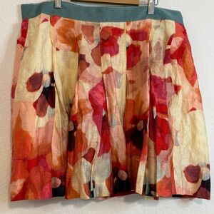 🆕 Ann Taylor LOFT Floral Linen Blend Pleated Skirt 🌺14 Vibrant Watercolor A-Line